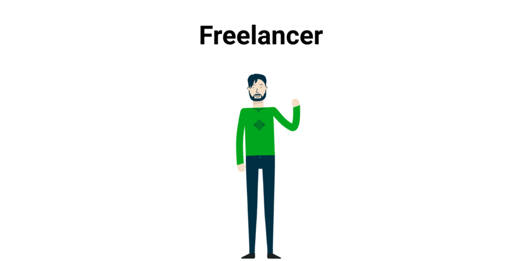 Freelancer vs Agency. Freelancer A men wearing green top and black pant and shoes
