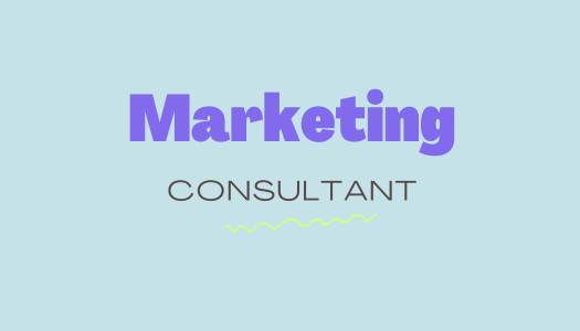 Marketing consultant text in bold blue colour. on light blue background