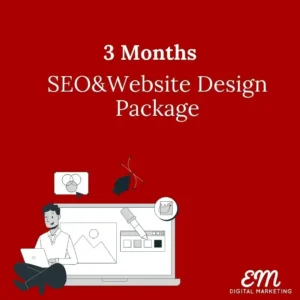 3 months seo&web design package on a red colour background. and an image on the right and logo.