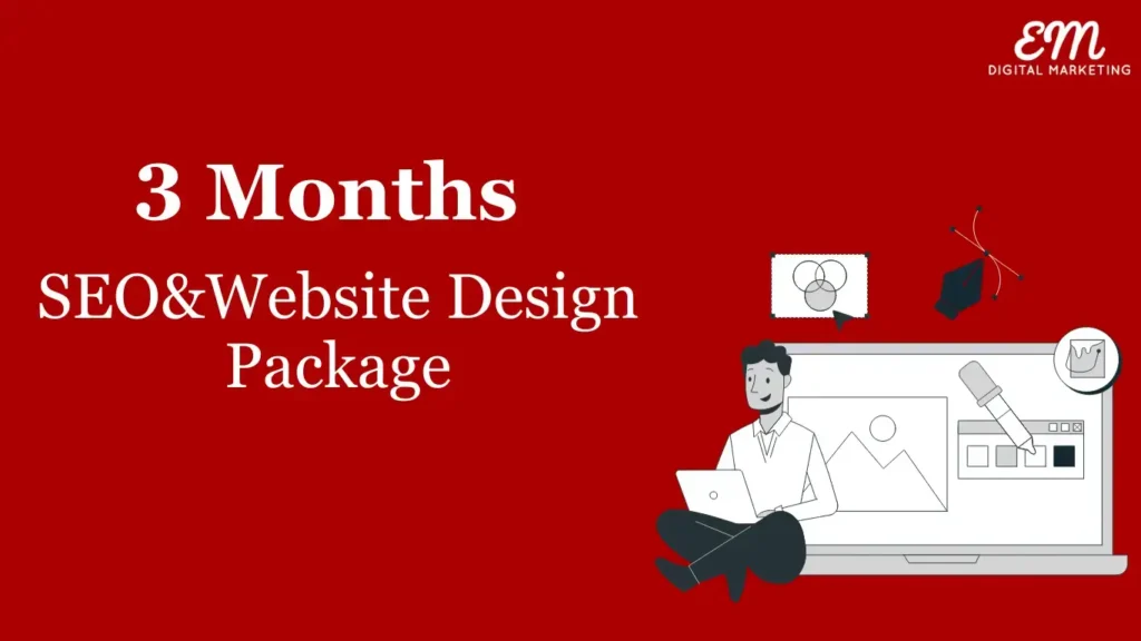 3 Months Seo&Amp;Web Design Package On A Red Colour Background. And An Image On The Right And Logo.